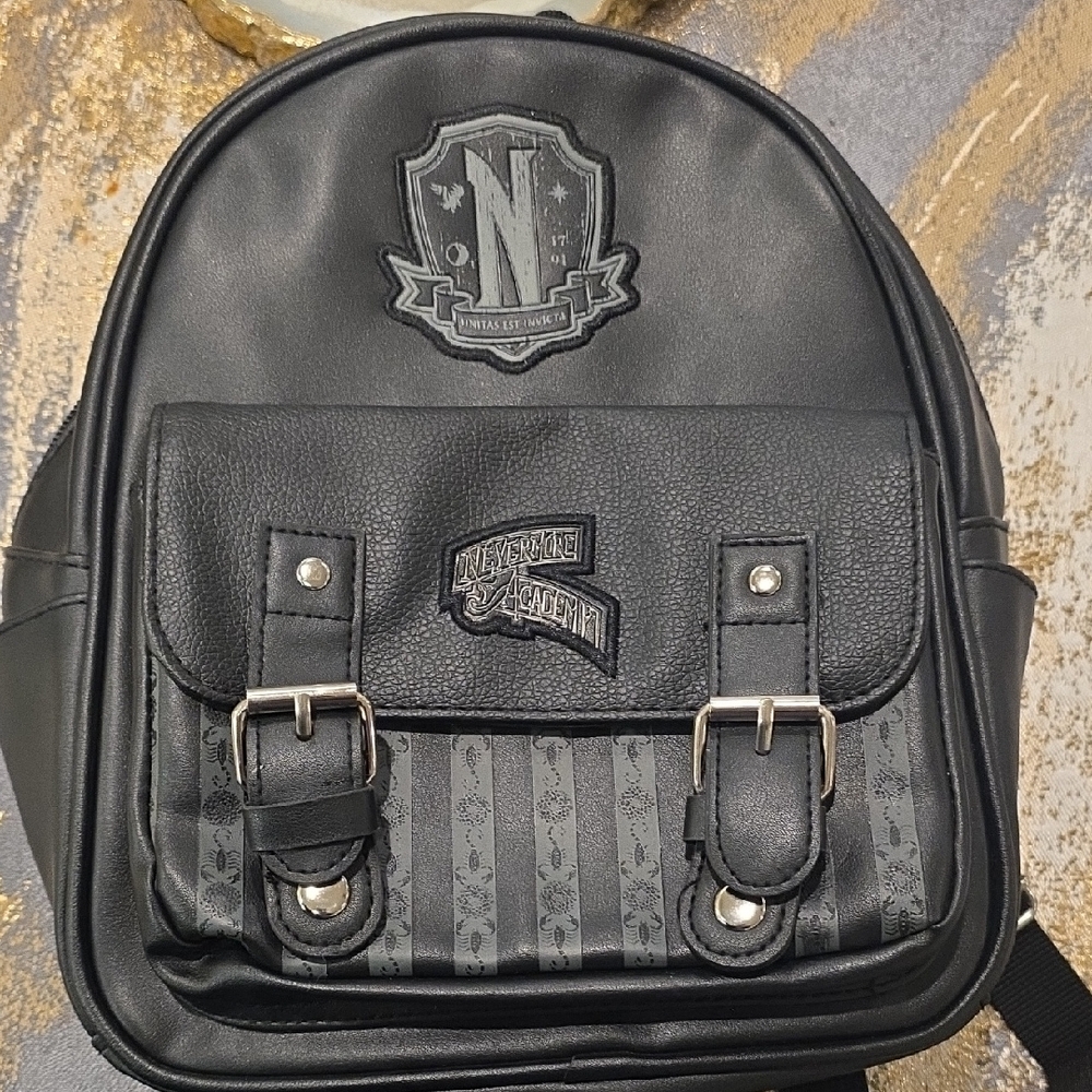 Wednesday Black Backpack with Buckle Accents
